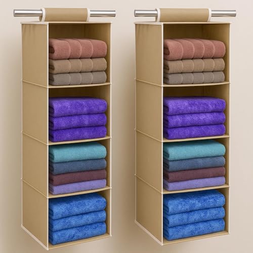 Image of Non Woven Hanging Organizer (Beige, Pack of 2 (4 Shelf))