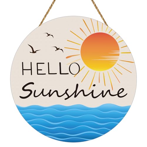 Summer Decorations for Home Summer Door Decor Hello Sunshine Door Sign Sea Sun Hanging Plaque Pool Decorations Wooden Front Door Hanger Hanging Sign for Office Porch Wall Indoor Home Decor(Blue)