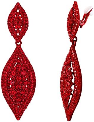 EVER FAITH Women's Crystal Wedding Bridal Charm 2 Leaf Drop Clip On Dangle Earrings