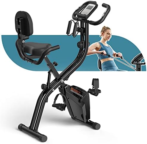 Mekbelt Folding Exercise Bike 3 in 1 Mode Foldable Upright Stationary Bike, Indoor Cycling Bike with 10-Level Resistance and Arm Resistance Band, Pulse Sensor,LCD Monitor