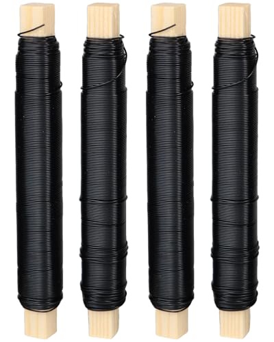 YUEVER Blumendraht Verzinkt Schwarz 4pcs Basteldraht 0.65mm 35m Wickeldraht Für Weihnachten Strohkranz Feste Pflanzen und Blumendraht zum Basteln.