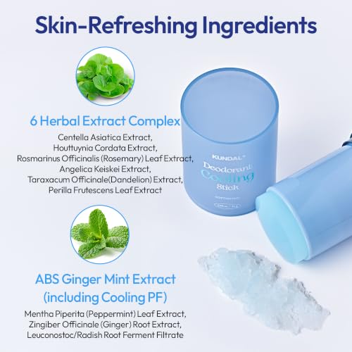 Image of KUNDAL Korean Skin Care Cooling Deodorant Stick, Cotton Hug, 1.09 oz - 72 Hour Odor Care, Tea Tree Leaf Extract, Oil Control & Moisturizing Care, Comfort-Feel Formula