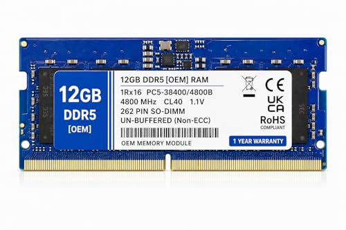 Image of 12GB DDR5 4800MHz OEM Laptop RAM Compatible with RAMAXEL [Key Specs: PC5-38400 /4800B | 262-Pin SO-DIMM | CL40 | 1Rx16 | 1.1V | Non-ECC] | 1 Year Seller Warranty
