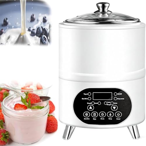 JINTVO Yaourtière Multifonctionnelle Électrique, Cuve Intérieure Amovible, Chauffage Constant 360°, 7 Modes Prédéfinis, Minuterie Intelligente Pour Vinaigre De Fruits Et Yaourt(White,12L)