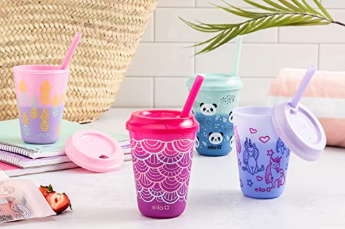 Ello Kids Plastic Reusable Color Changing Cups With Twist On Splash-Proof Lids And Straw, Bpa Free, Dishwasher Safe, 12Oz, Fruit Pop, 4 Pack #TOP5