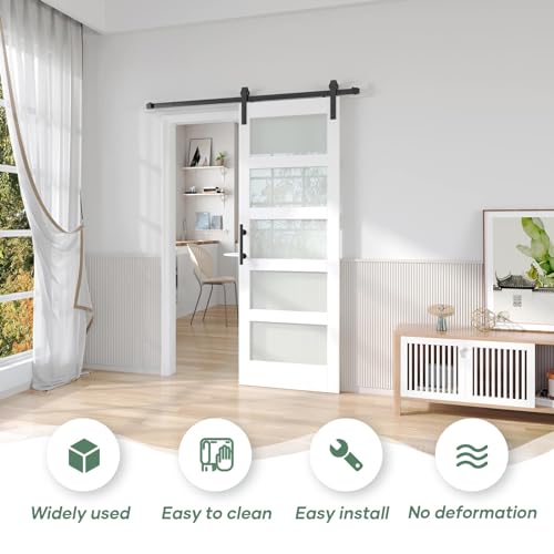 Image of Fredbeck Glass Barn Doors 32x84 and Hardware, 5 Panles Frosted Glass,White