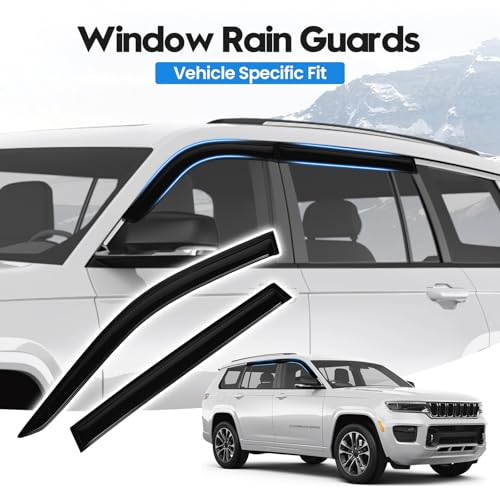 Image of Grand Cherokee Rain Guards - Window Visors for Jeep Grand Cherokee 2022-2025 2026 (Not for L,Not for 3-Row), Out-Channel Side Window Rain Guards for Grand Cherokee, 4PCS, Black, Car Accessories