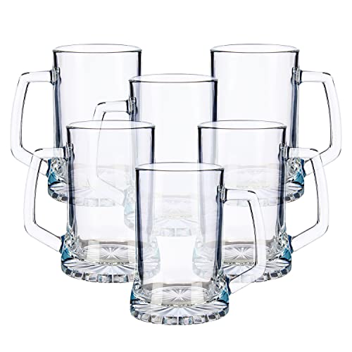 TIENDA EURASIA - Pack de 6 Jarras de Cerveza, Jarra de Cerveza de Cristal Transparente, Jarras de Diseño Clasico, Jarras Lisas de Vidrio (380 ml)