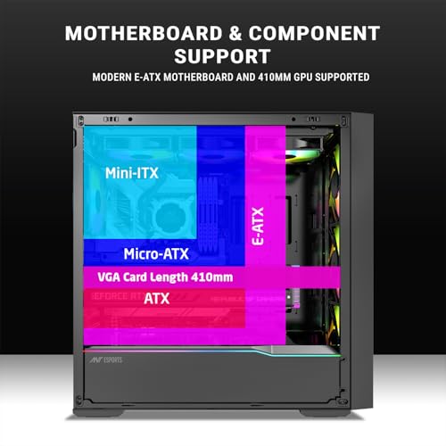 Image of Ant Esports Titan Core 360 Mid-Tower Computer Case /Gaming Cabinet - Black | Support E-ATX, ATX, Micro-ATX, Mini-ITX | Pre-Installed 4 ARGB Fans