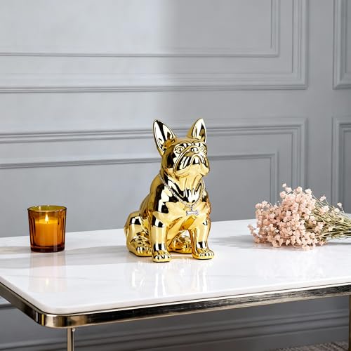 Estatua de Bulldog Francés dorado de resina decorativa miniatura 4