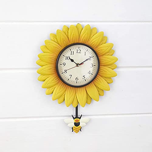 SkyMall Sunflower Pendulum Wall Clock with Bee Design