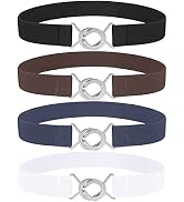 LEACOOLKEY Elastic Skinny Waist Belt for Dress Women Men No Show Stretchy Thin Belt for Jeans Pan...