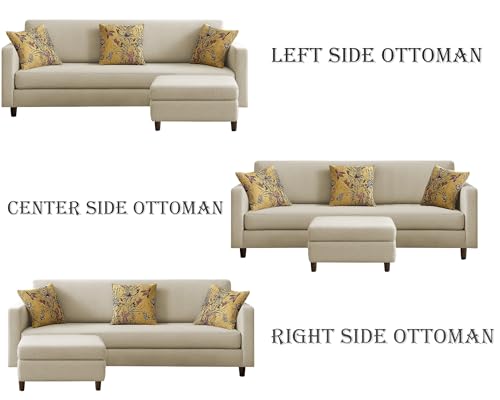 Image of Casaliving Premium Lifestyle Fabric 4 Seater L Shape Sofa Set 3 Seater Modern Sofa Set & Ottoman for Living Room (Cream Color) Premium Fabric