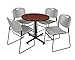 Regency Kobe 30-Inch Round Breakroom Table, Cherry, and 4 Zeng Stack Chairs, Grey
