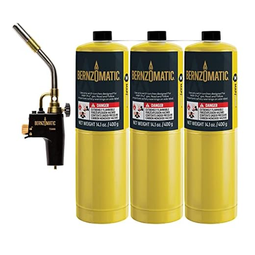 Bernzomatic Map Pro Gas Cylinder 3-Pack with Max Performance Torch TS8000 (MG9/TS8000)