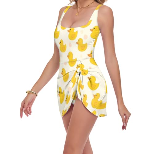 Maillot de bain une pièce pour femme à double bretelles et motif canard