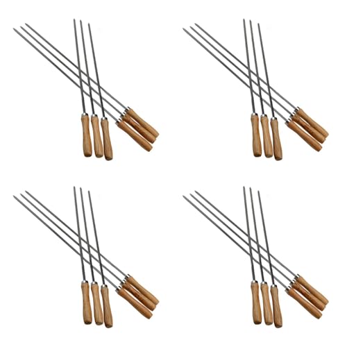 Kznifmk Brochetas de Acero Inoxidable BBQ Kebab con Manejars de Madera Palitos de Broche de Metal Reutilizables Planos con Bolsa de Almacenamiento 24 Piezas