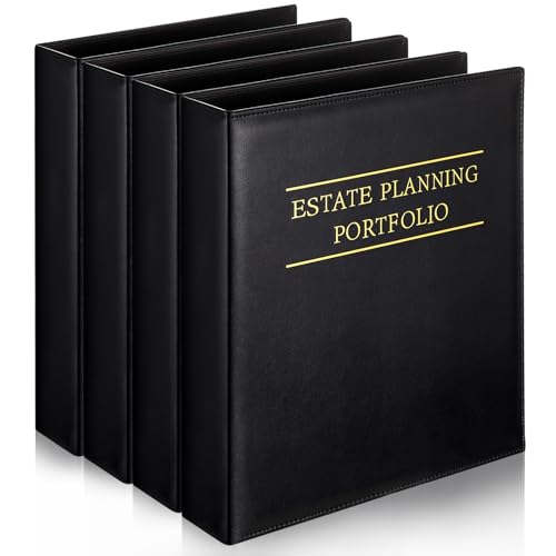 Skyygemm 4 Pcs Estate Planning Portfolio Binder PU Leather 3 Ring Binders with Gold Title and Index Tab Dividers 11 x 11.8 x 2.4 Estate Planning Organizer(Black)