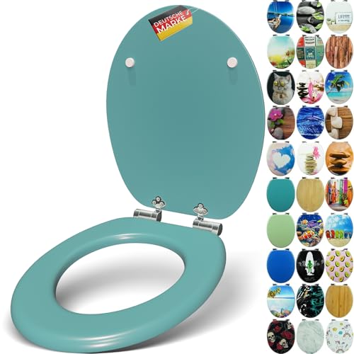 SANFINO® Premium WC Sitz mit Absenkautomatik – hochwertige Toilettendeckel aus Holz, viele bunte Motive, hoher Sitzkomfort, einfache Montage inklusive Montageanleitung – Mars Green