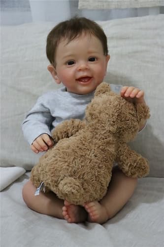 QIYANER 55CMbebê reborn, Feito à mão bebê reborn menino de silicone,Roupas brancas abrem os olhos e