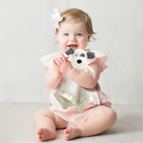 Image of Dog Baby Lovey Security Blanket for Boys Girls 16 Inch White | Soft Baby Lovey Fluffy Blanket with Satin Backing Unisex Snuggle Toy Stuffed Animal Shower Gift for Newborn Toddler Infant