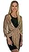 Petal Rose Sheer Bridal Scarfs With Fringe for Prom, Weddings, Party Evening Dresses - Shawls and Wraps for Women - Metallic Beige Gold
