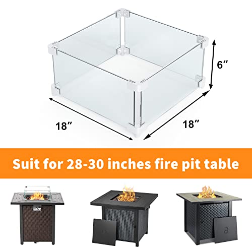Grisun Fire Pit Glass Wind Guard - 18 X 18 X 6 Inch For Fire Pit Burner Ring Kit 12 Inch, Thick 5/16 Inch Heat-Resistant Tempered Glass For Ciays For Ciays And Yaheetech 28 Inch Fire Pit Table #TOP1