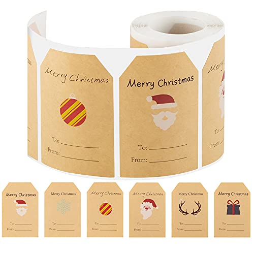 Hongyitime 200 Count Tags Sticker,Christmas Present Labels,6 Jumbo Designs Christmas Stickers Name Tags,Holiday Present Label (Large) #TOP7