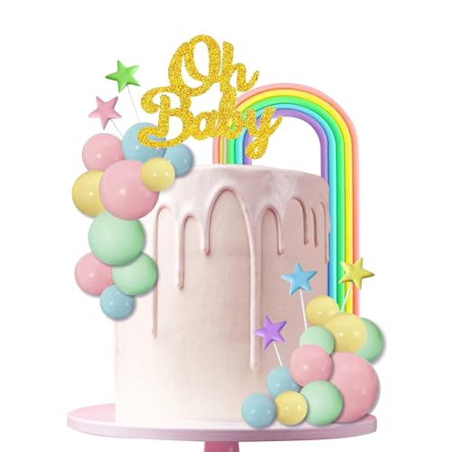 Decoração de bolo arco-íris, 27 peças decoração arco-íris festa de aniversário crianças, decoração de bolo bolas macaron, Oh Baby, estrela para festa de aniversário crianças Baby Shower