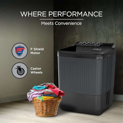 Image of Lloyd 7.5 kg 5 Star Semi Automatic Top Load Washing Machine |1300 RPM | Detergent Storage Zone | 3 Wash Programs | Swift Dry | Magic Filter, (GLWS755AODVG, Dark Grey)