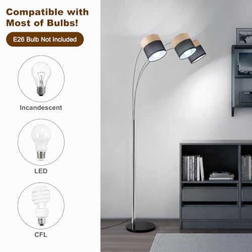 Image of Floor Lamps for Living Room, Brushed Nickel Arc Floor Lamp, 3 Light Tall Floor Lights Living Room, 71 inch Mid Century Tree Floor Lamp for Bedroom, Office(Bulb not Included)