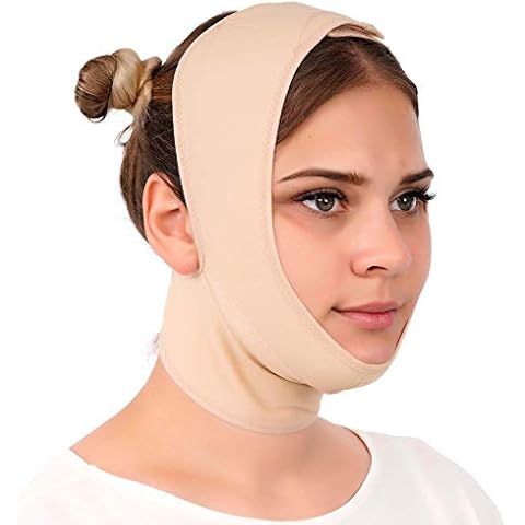 Post Surgery Neck and Chin Compression Garment Wrap Bandage for Women, Face Slimmer, Jowl Tightening, Neck Coverage, Chin Lifting Strap (S) Cover