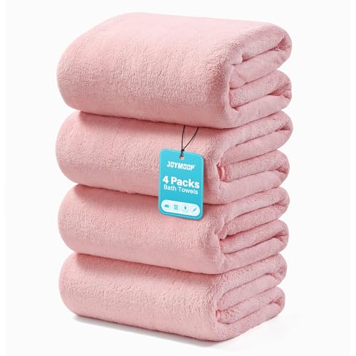 JOYMOOP Bath Towels 4 Packs Extra Large 30" x 60", Quicker to Dry Towels for Bathroom, Super Soft and Absorbent Mcirofiber, Larger & Lighter Weight Bathroom Towels, Blush