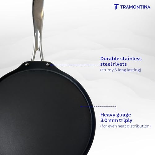 Image of TRAMONTINA Fusao Triply Ceramic-Reinforced Dosa Tawa 28cm | 3mm Thickness | Long-Lasting Performance | Perfect for Dosa, Uttapam, Roti & Paratha | All Cooktop Compatible