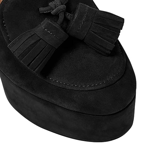 SHODENSE Women Vintage Chunky Platform Loafers Pumps Tassel Round Closed Toe Slip On Suede Block High Heel Dress Loafer Shoes Buckle Strap Oxford Loafers Fringe Pump Dressy Chic Sexy Y2k 4-11 M US4