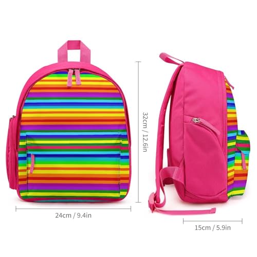 Rainbow Pattern Backpack Small Book Bag with Side Pocket, Lightweight Durable Backpack, Travel Rucksack, Pink-style2