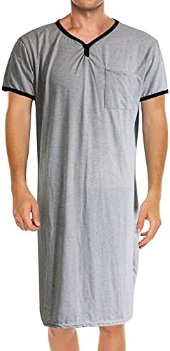 Fashion Store Mens Nightgown Henley Night Shirt for Sleeping Short Sleeve Nightgown Big and Tall, Loose Kaftan Sleepwear (Gray,X-Large)