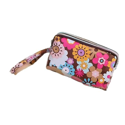 Carteira feminina grande bolsa de pulso - Bolsa feminina estampada de nylon à prova d'água, bolsa de mão, estampa marrom, Estampa marrom