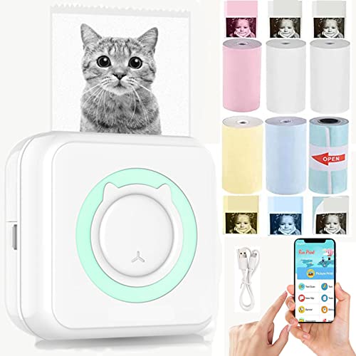 Tvaiger Mini Pocket Printer, Portable Bluetooth Thermal Printer With 6 Rolls Printing Paper For Label Text Memo Receipt Photo Printers, Inkless Sticker Printer Compatible With Android Ios (Green) #TOP13
