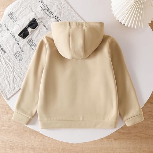 ROMPERINBOX Toddler Fleece Jacket Boys Hooded Zip-up Long Sleeve Warm Solid Outerwear(Beige, 1-2T) - Thumbnail 3