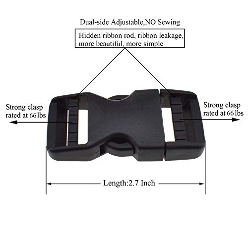 Vvs Quick Side Release Buckles 1" Wide 4 Pack Dual Adjustable No Sewing Clips Snaps Heavy Duty Plastic Replacement For Nylon Strap Boat Cover Backpack Fanny Pack Nylon Webbing Belt Dog Collars (Black-4Pcs) #TOP1