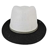 SILVERFEVER Fedora Hats Stingy Short Brim Gangster Cuban Jazz Men Women Hat (Black White Beige w Str