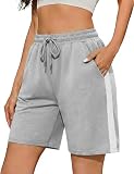 Aseniza Pantalones Cortos de Running para Mujer Gym Activewear Bermuda Verano Deportivos Sudadera Fitness con Cordón Ajustable Senderismo Entrenamiento Yoga Gris-XXL