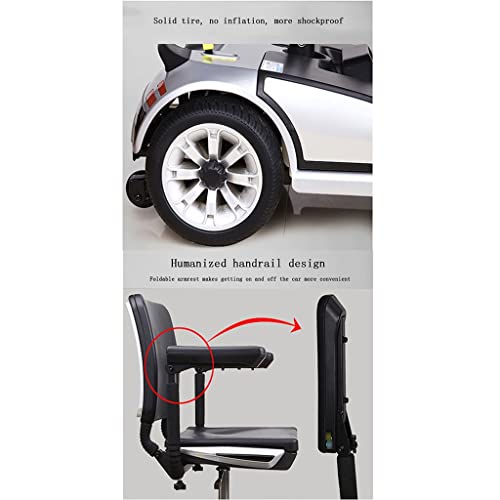 Pythic Powered Mobility Scooters Compact Scooter For Seniors Solid Tires 4 Wheel Mobility Scooter 360 Degree Swivel Seats For Travel (Color : Silver) #TOP3