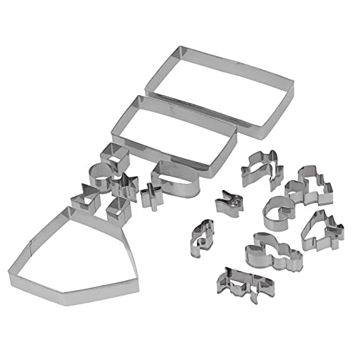 OEBUAFI Juego de Moldes para Galletas de Acero Inoxidable, 18 Piezas, Cortador de Galletas, Molde para Hornear, Herramienta de Bricolaje para Niños, Juego de Cocina, Plata