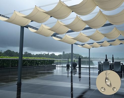 SunnyRoyal Beige 7'x30' Waterproof Pergola Shade Cover Retractable Sun Shade Replacement Canopy Polyester Sun Sail for Patio Porch Yard Garden Outdoor
