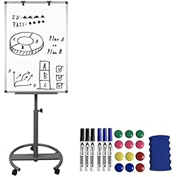 Estanterias Moviles Para Bibliotecas Aufun flipchart con rollos pizarra blanca 90x60 cm con estante pie circular, regulable en altura, tablero magnético y descriptivo, tablero de moderación Moderation wall Magnette board(Shark Premium)