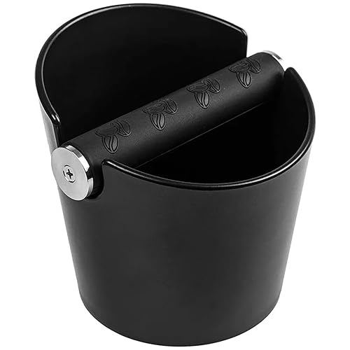 Coffee Knock Box for Espresso – 4.9-Inch Grounds Bin with Removable Metal Knock Bar, Shock-Absorbent, Non-Slip Base – Black Coffee Waste Container for Barista Use