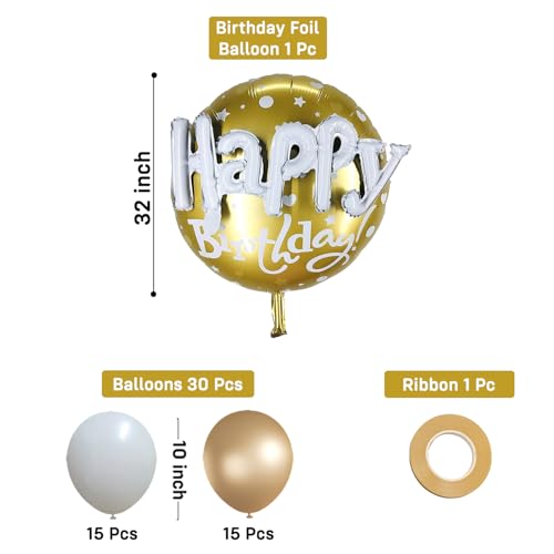 Image of Party Propz Golden and White Balloons for Birthday - 32 Pcs Happy Birthday Foil Balloon, Happy Birthday Decoration Kit for Kids, Balloon for Decoration Kit for Boys & Girls (Foil, Latex)