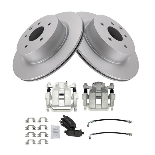 Image of TRQ Rear Brake Pad and Rotor Set Semi Metallic Coated Rotors Calipers Compatible with 2006-2009 Infiniti M35 M45